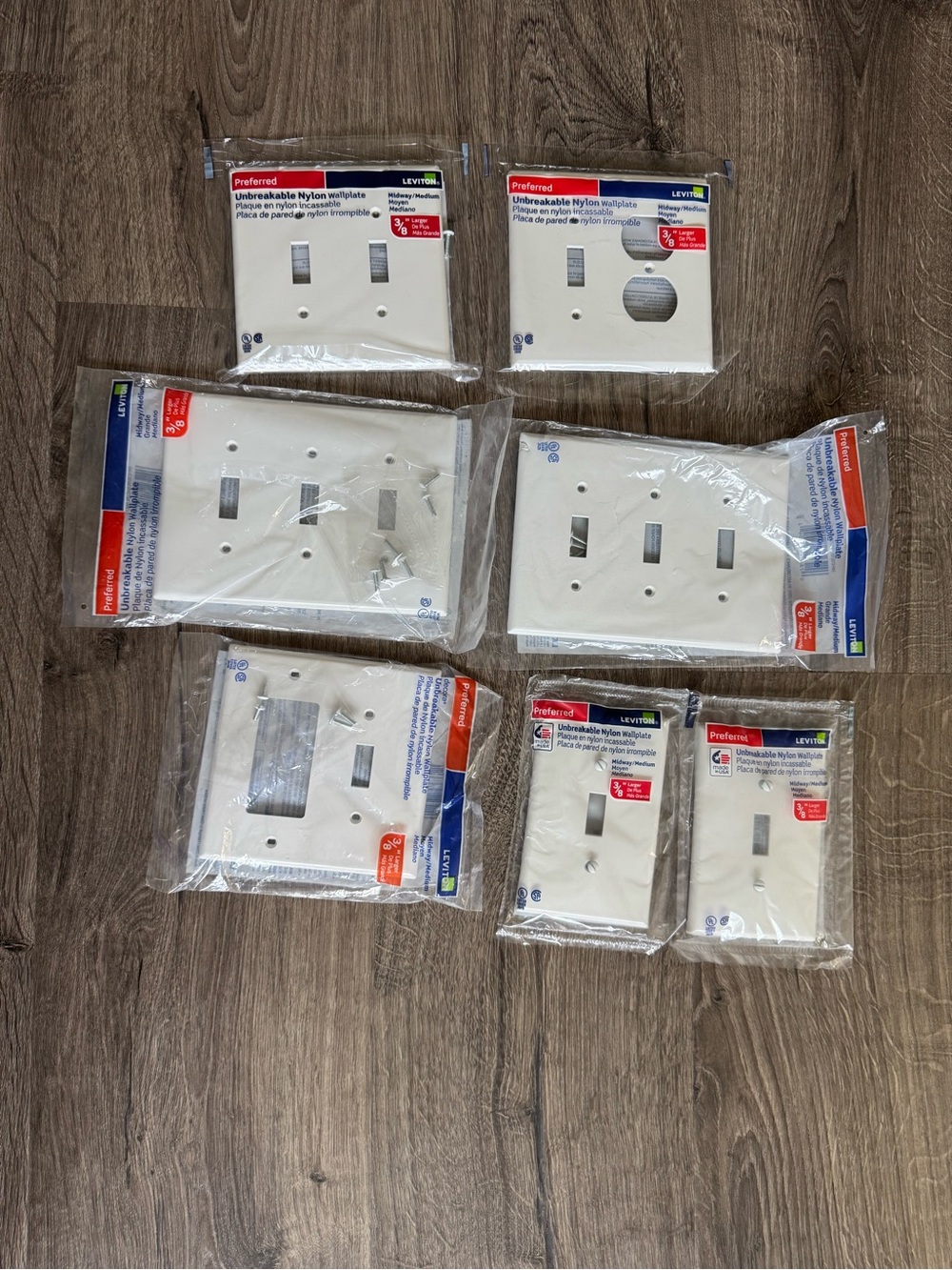 Variety of Leviton 3/8" Unbreakable Nylon Light Switch Cover Plates.